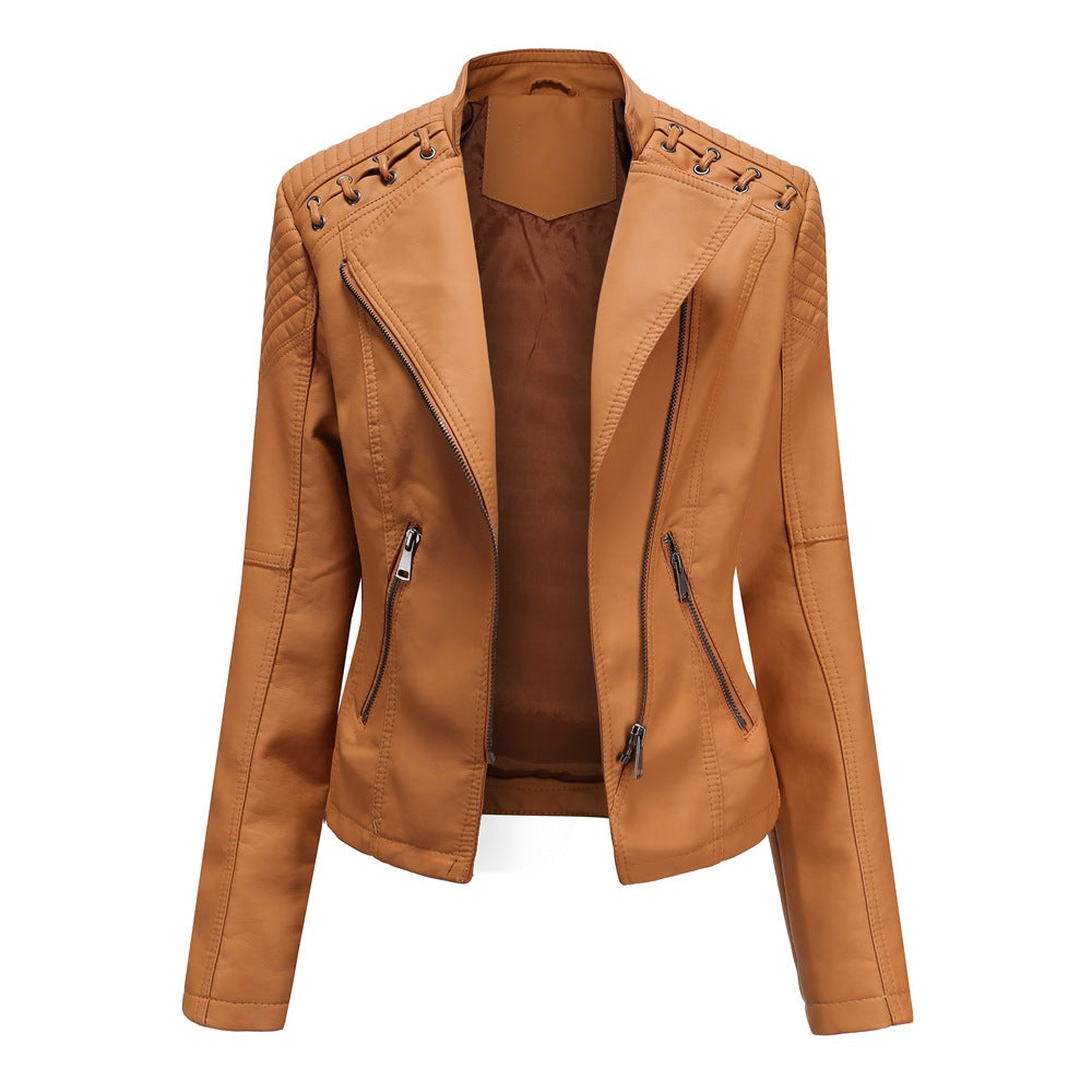 2021 Women's Leather Jackets Faux Moto Biker Coat