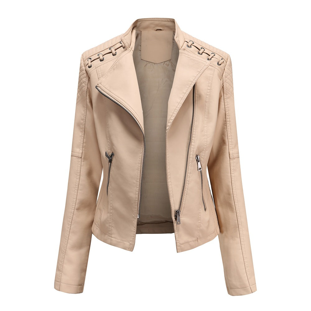2021 Women's Leather Jackets Faux Moto Biker Coat