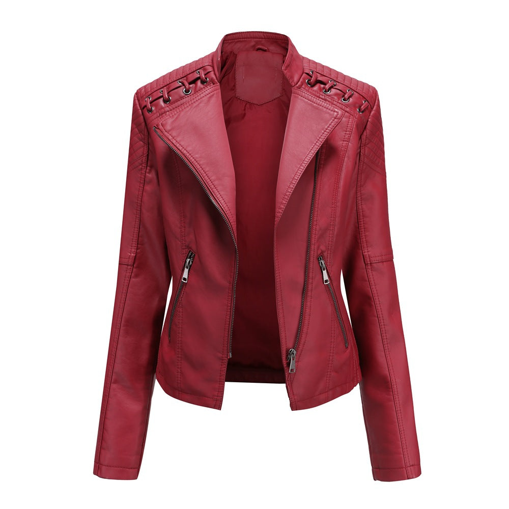 2021 Women's Leather Jackets Faux Moto Biker Coat