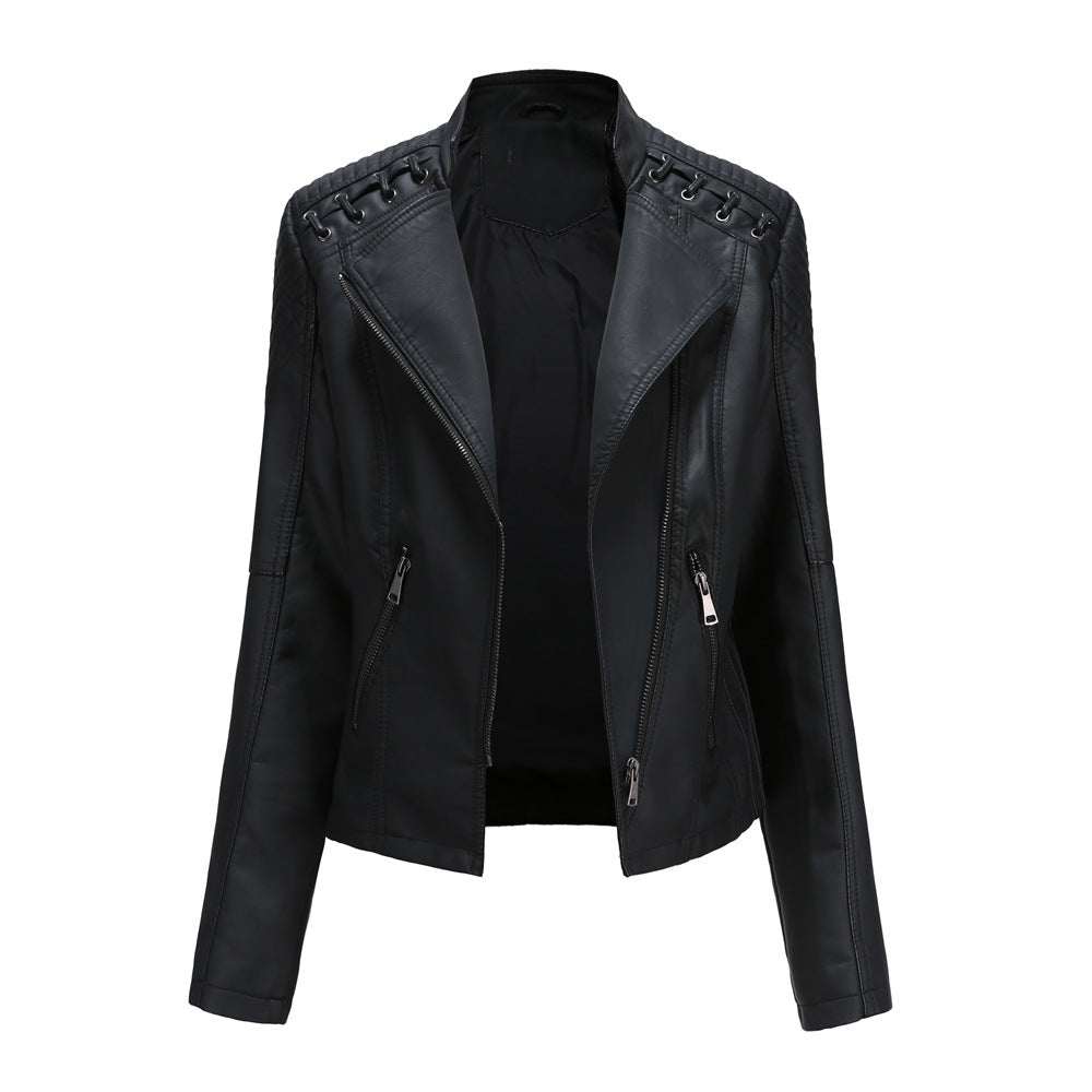 2021 Women's Leather Jackets Faux Moto Biker Coat