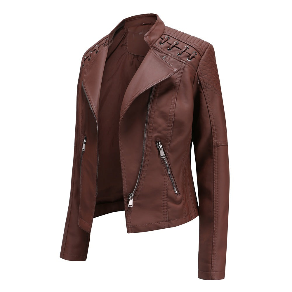 2021 Women's Leather Jackets Faux Moto Biker Coat