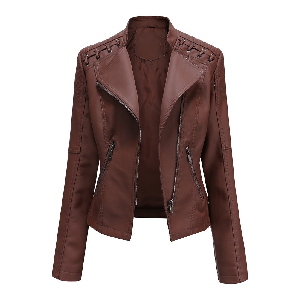 2021 Women's Leather Jackets Faux Moto Biker Coat