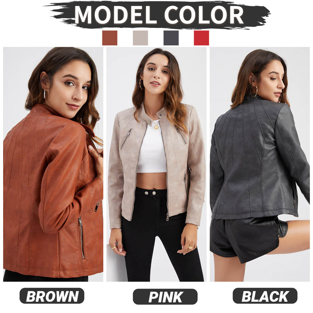 100% Polyurethane Faux Women Leather Jacket