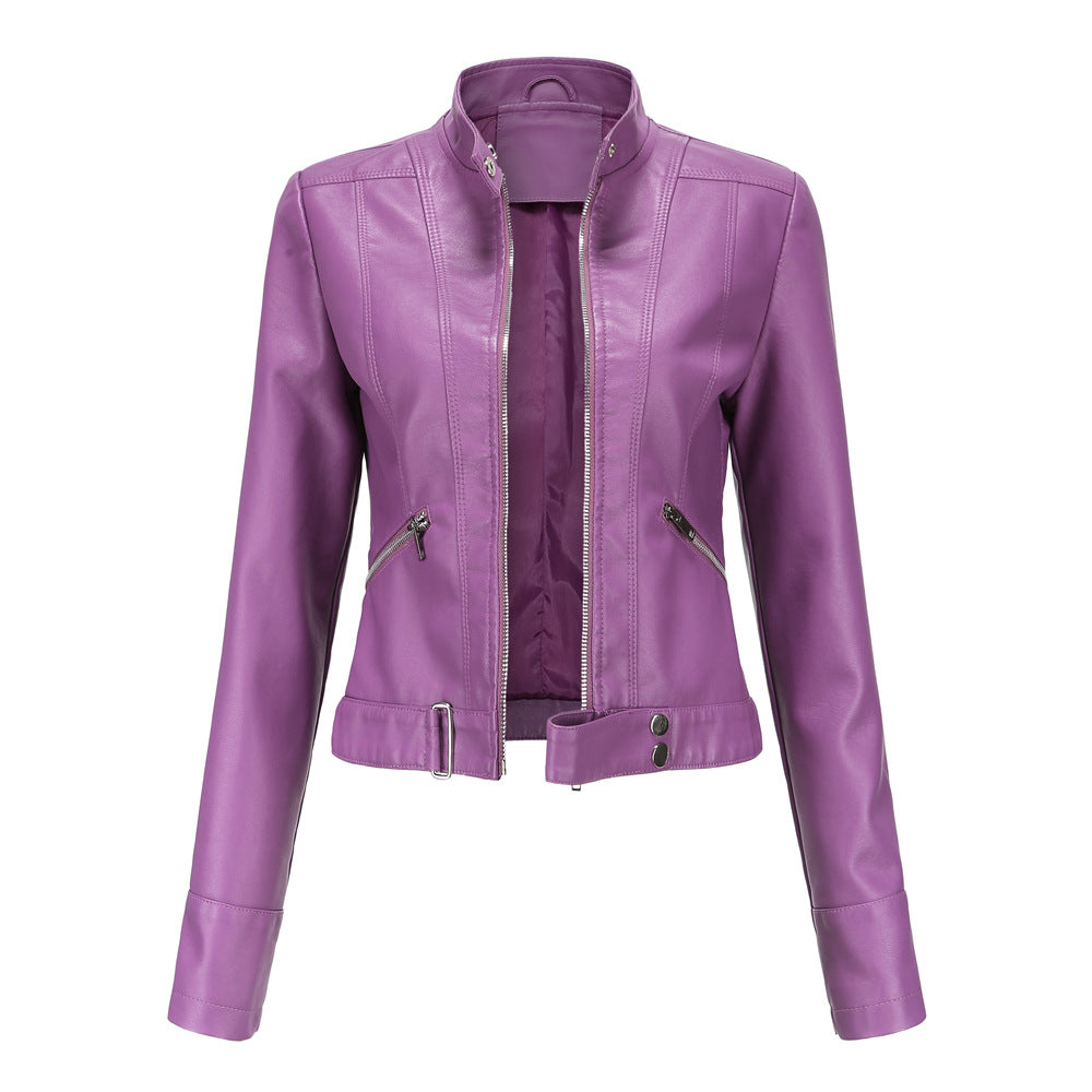 2021 New Leather Women's Short Small Coat