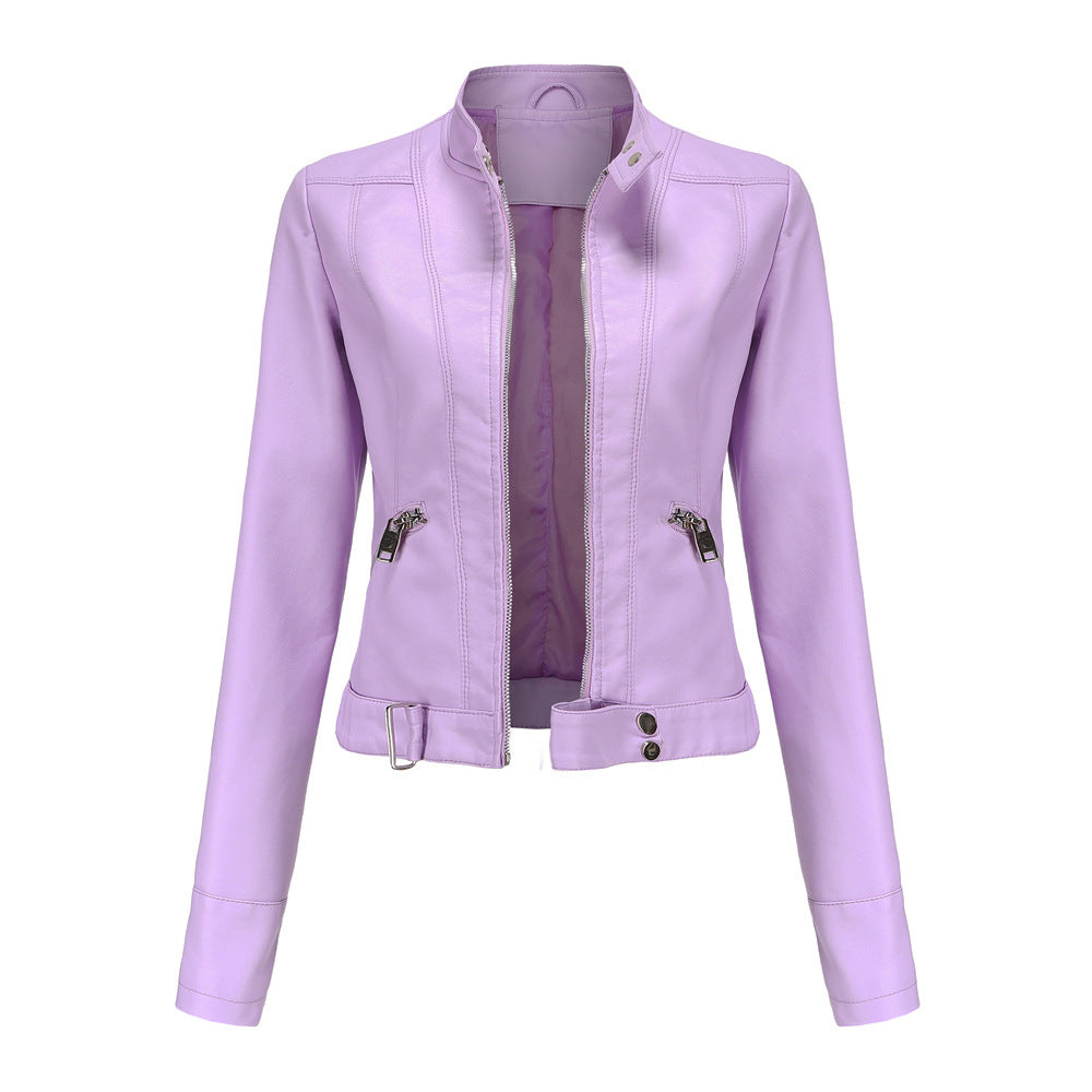 2021 New Leather Women's Short Small Coat
