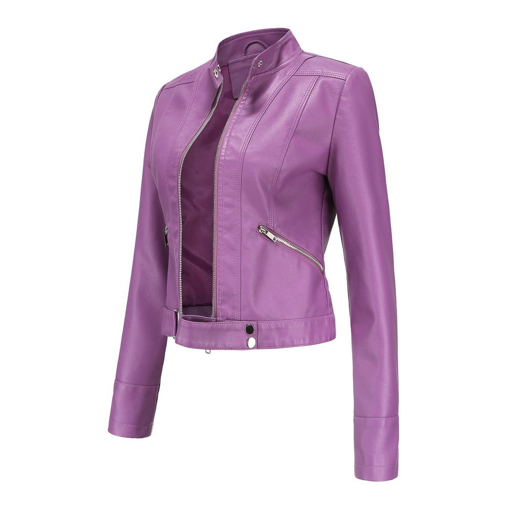 2021 New Leather Women's Short Small Coat