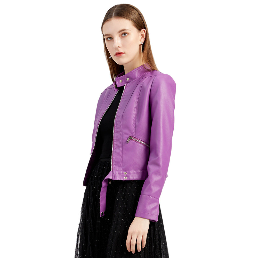 2021 New Leather Women's Short Small Coat