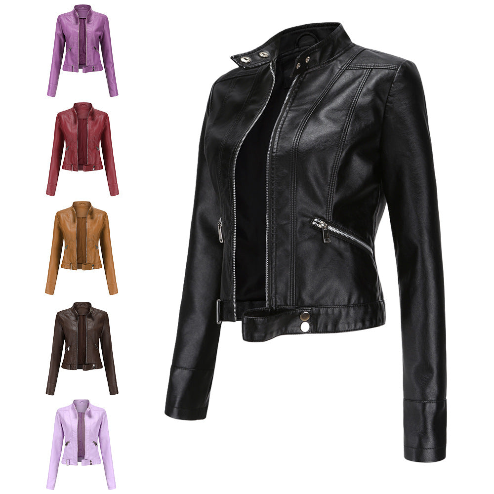 2021 New Leather Women's Short Small Coat