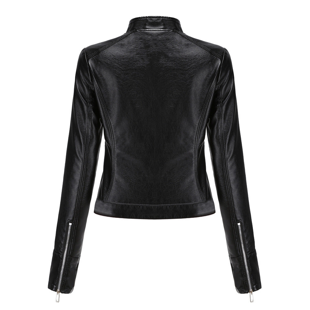 2021 New Leather Women's Short Small Coat