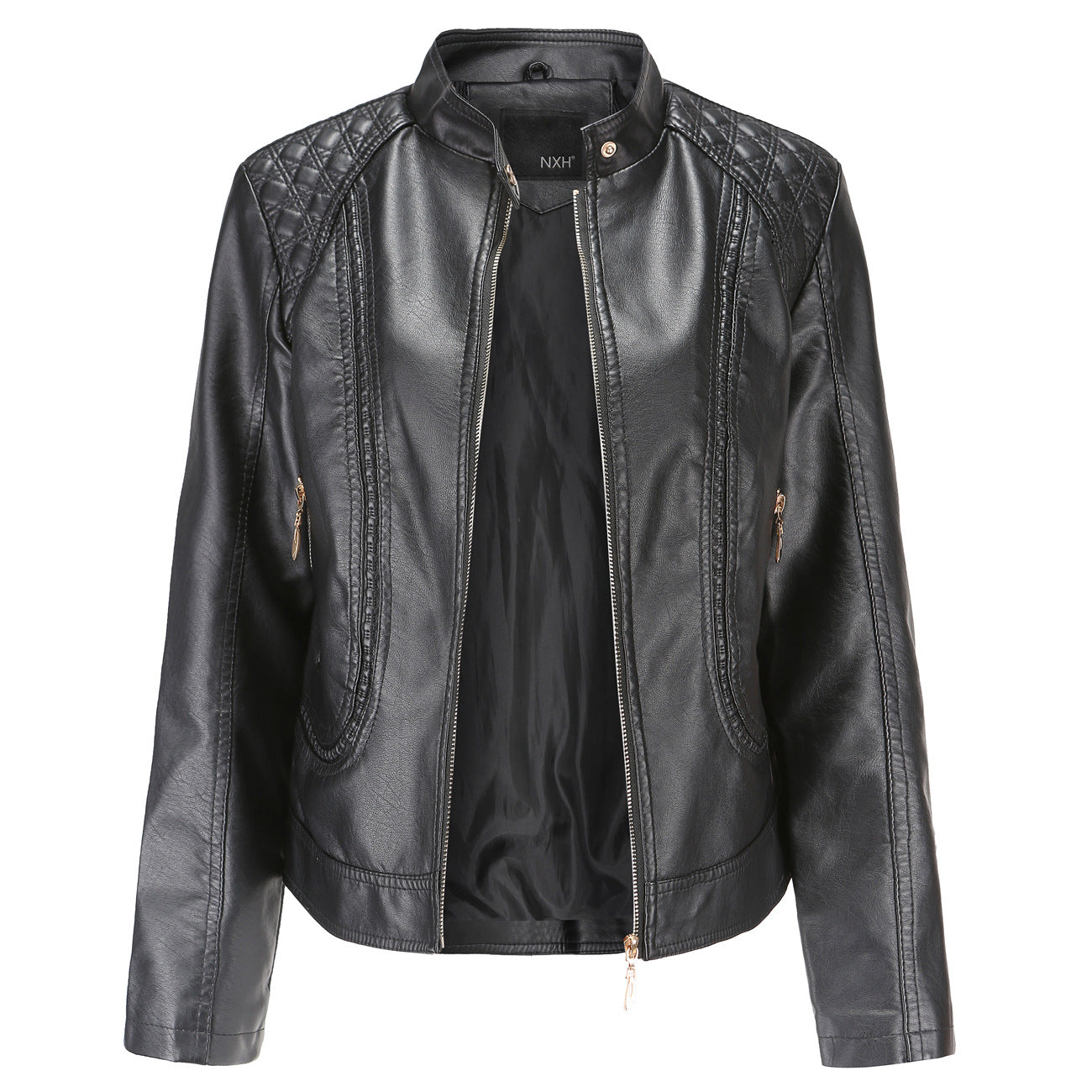 Womens leather shop jacket no collar