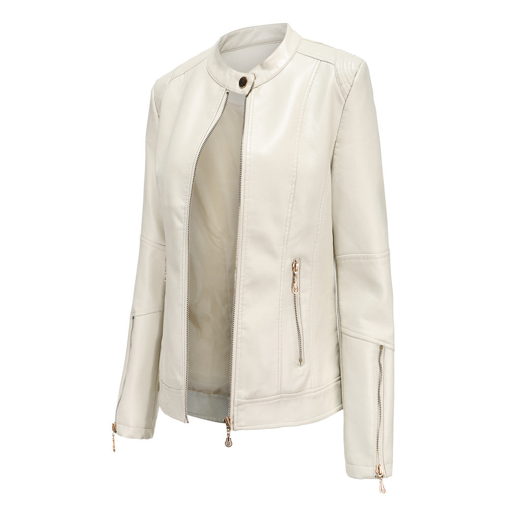 White short leather outlet jacket