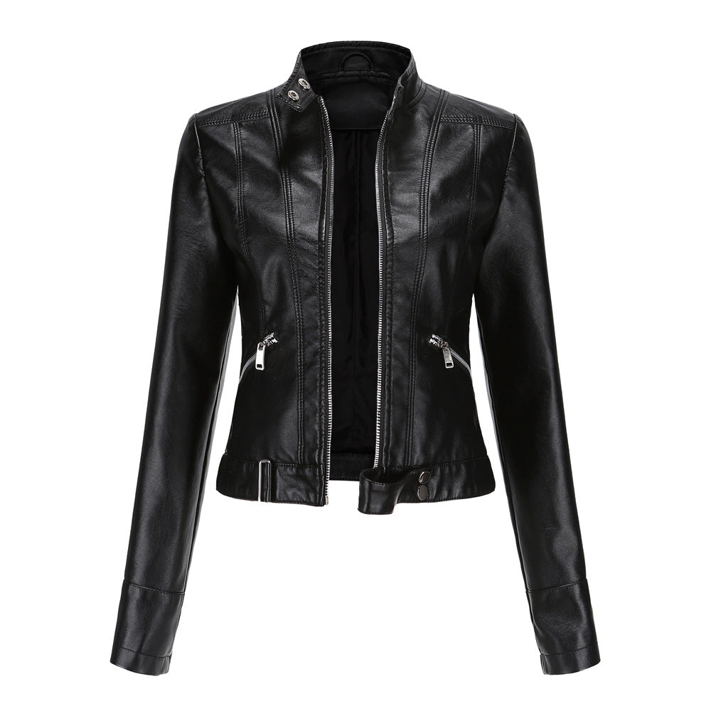2021 New Leather Women's Short Small Coat