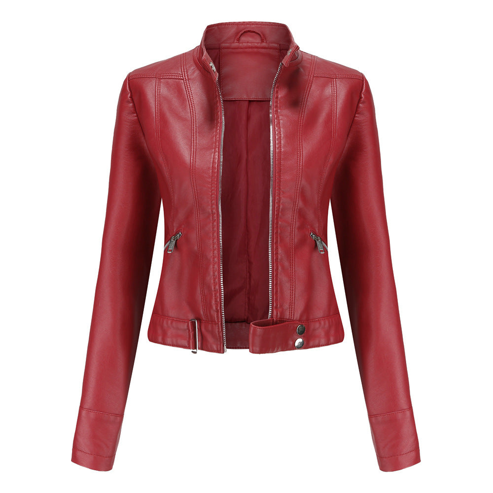 2021 new leather women's short jacket spring and autumn