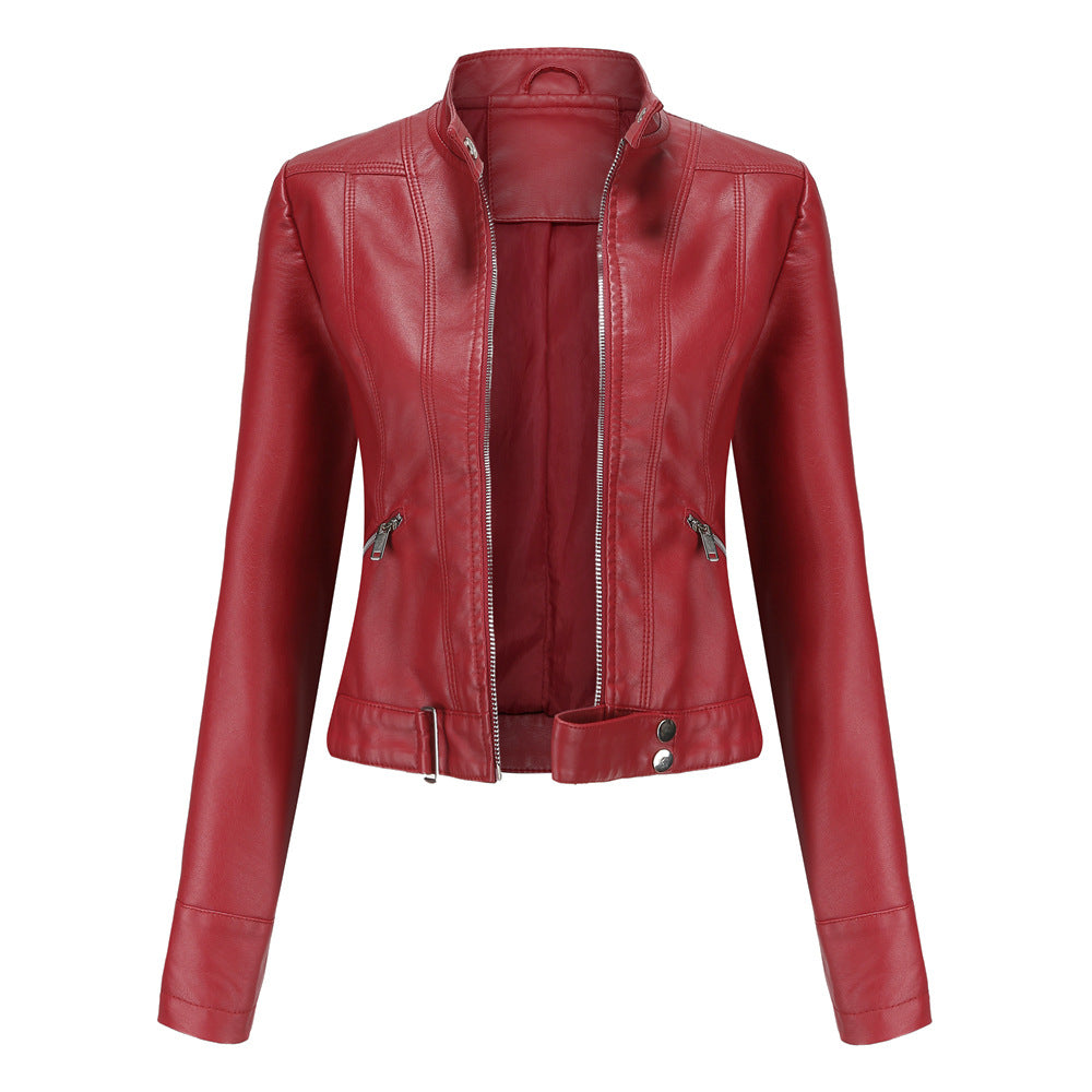 2021 New Leather Women's Short Small Coat