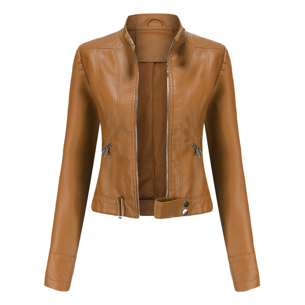 2021 new leather women's short jacket spring and autumn
