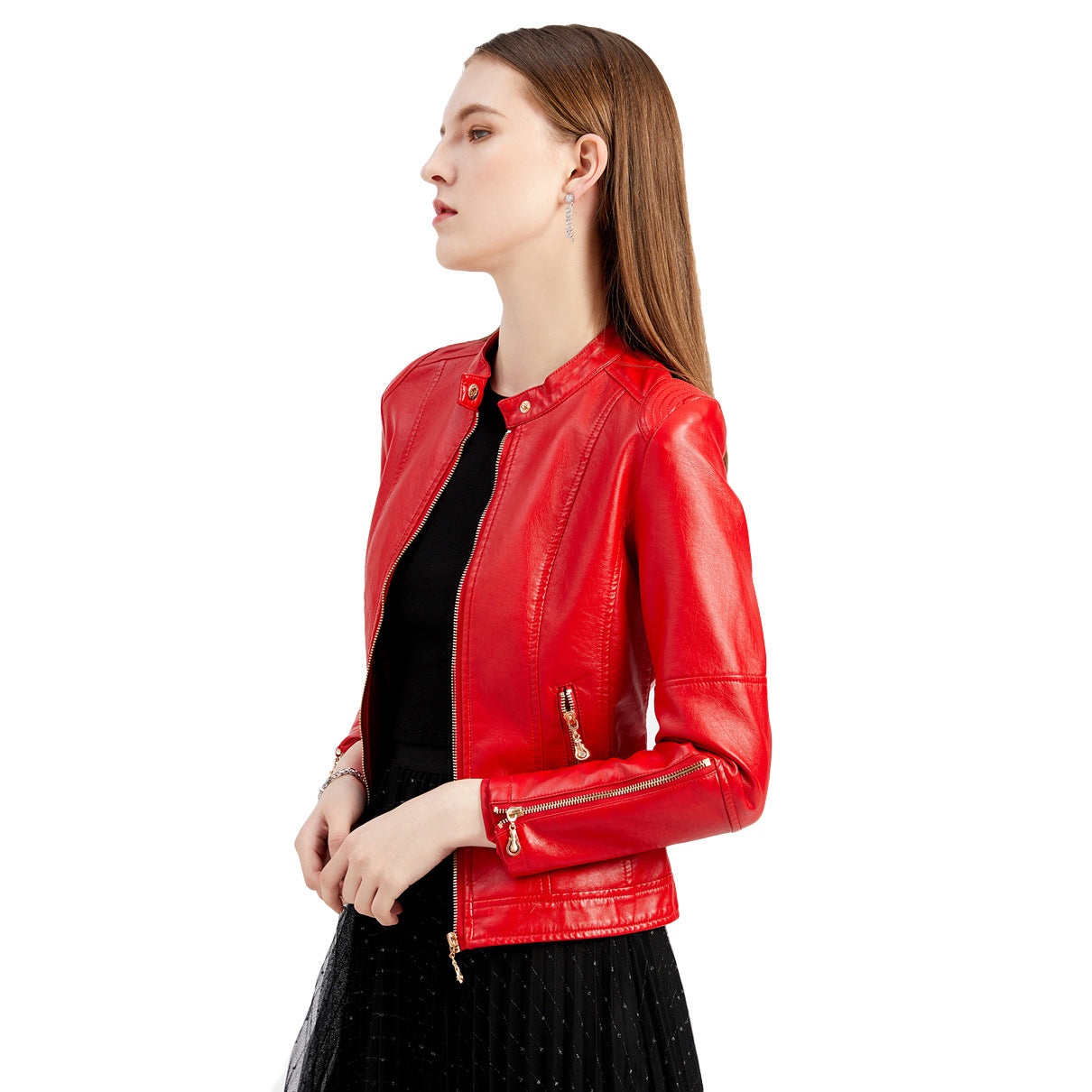 100% Polyurethane Faux Women Leather Jacket