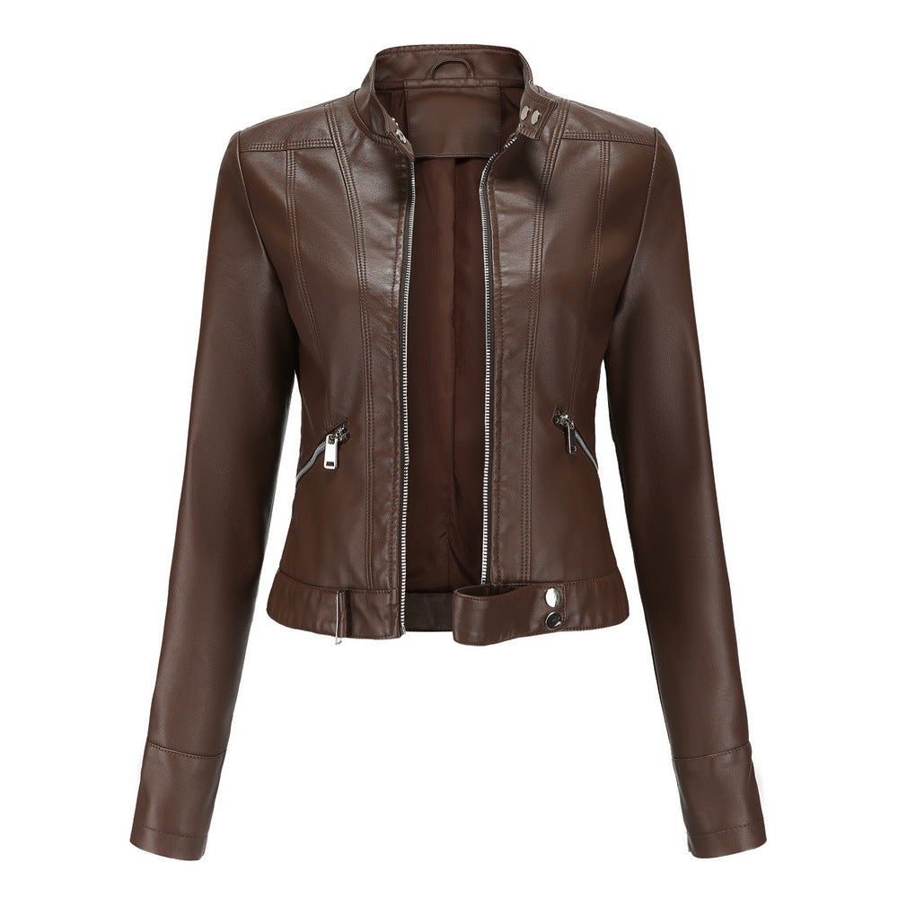 2021 new leather women's short jacket spring and autumn