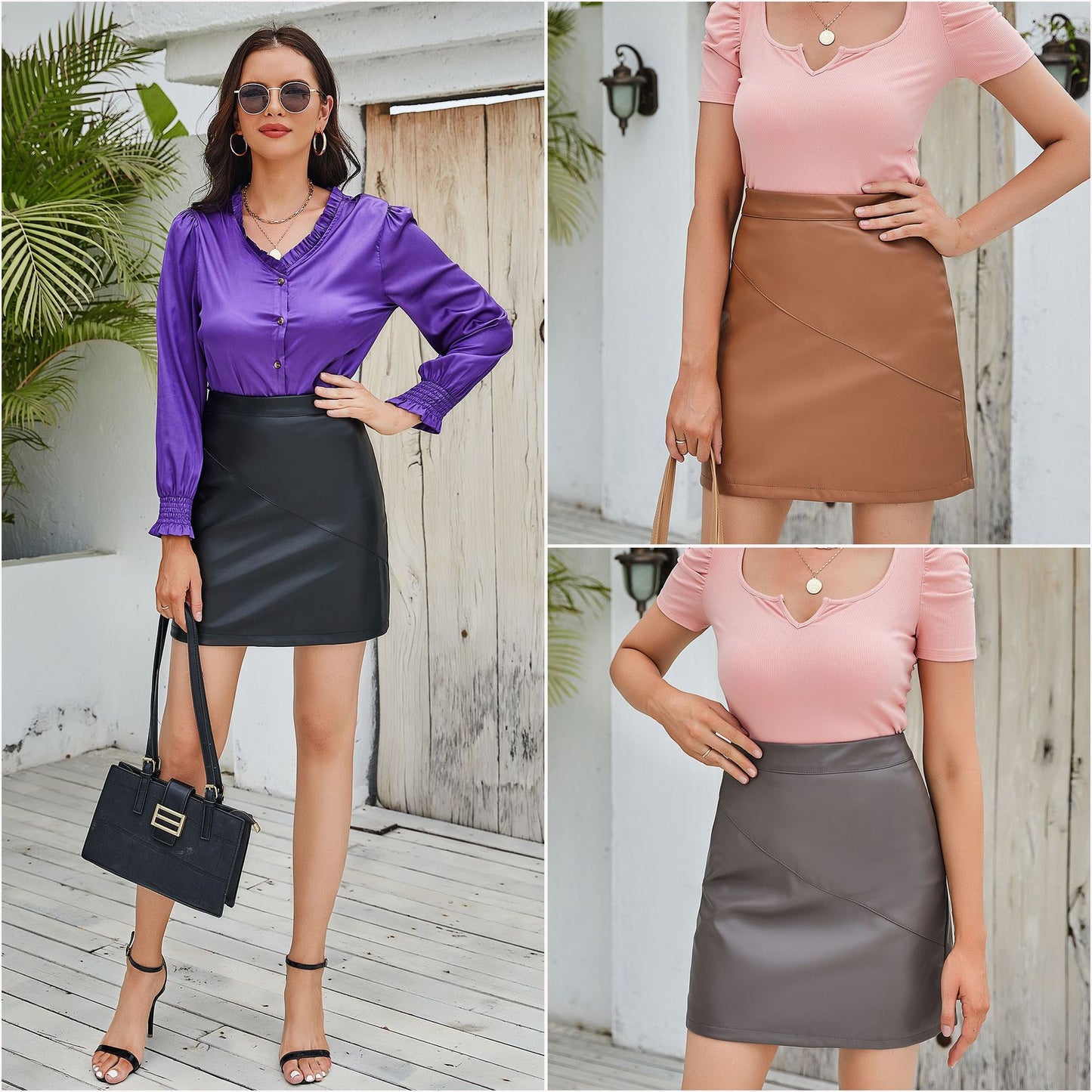 2021 New Fashion Leather Skirt